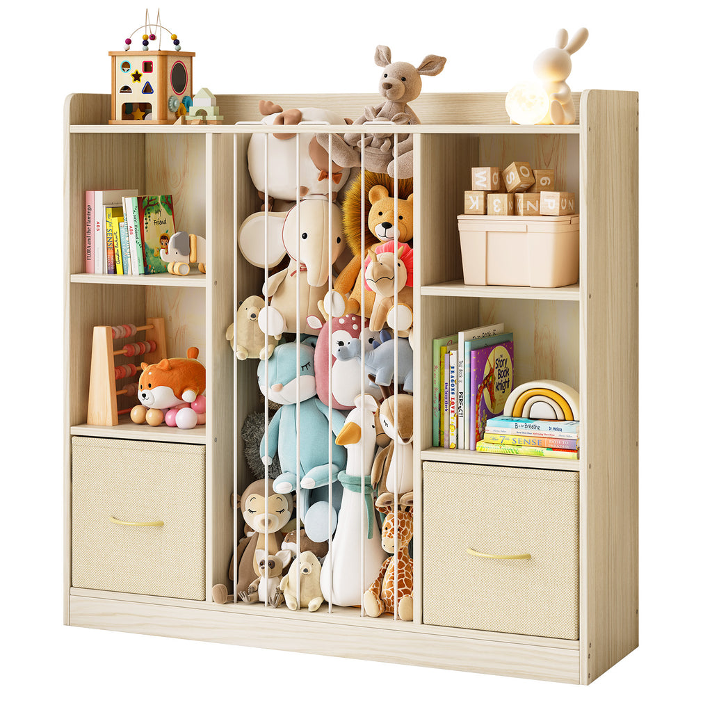 3-in-1 Kids Bookshelf with 2 Drawers & Plush Toy Storage (9570727559319)