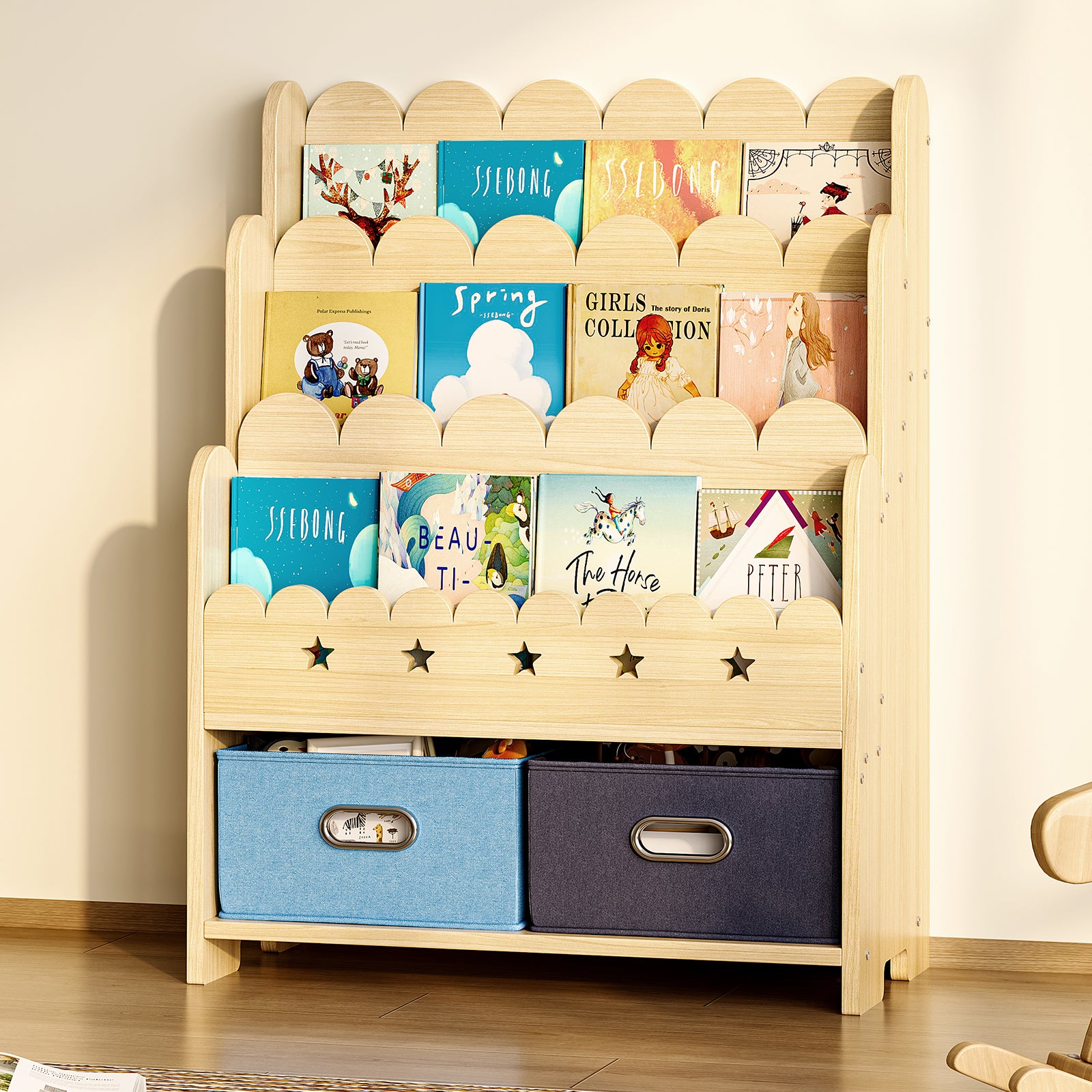 Bookcase with Toy Drawers – Scalloped Front-Facing Display (9605405442199)