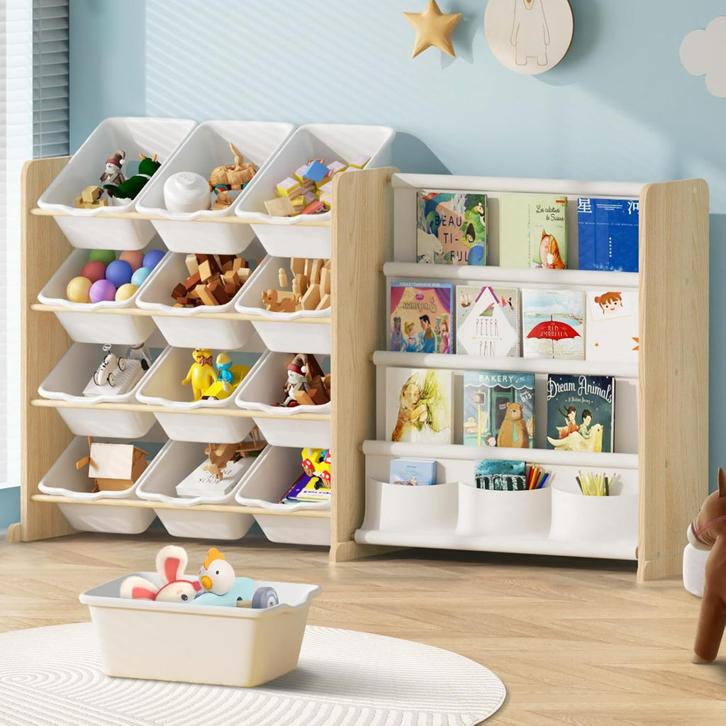 12-Bin Kids Toy Storage Organizer with Bookshelf (9641571582103)