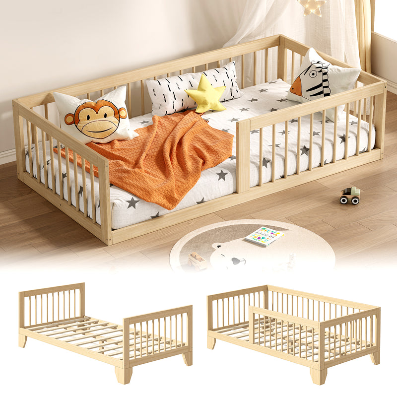 Floor Bed with Guardrail, Twin Size for Toddlers (9570720612503)