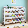 Toy Storage Organizer with Plastic Bins, 4-Tier Metal (9612345409687)