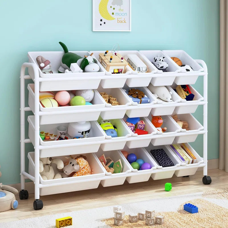 Toy Storage Organizer with Plastic Bins, 4-Tier Metal (9612345409687)