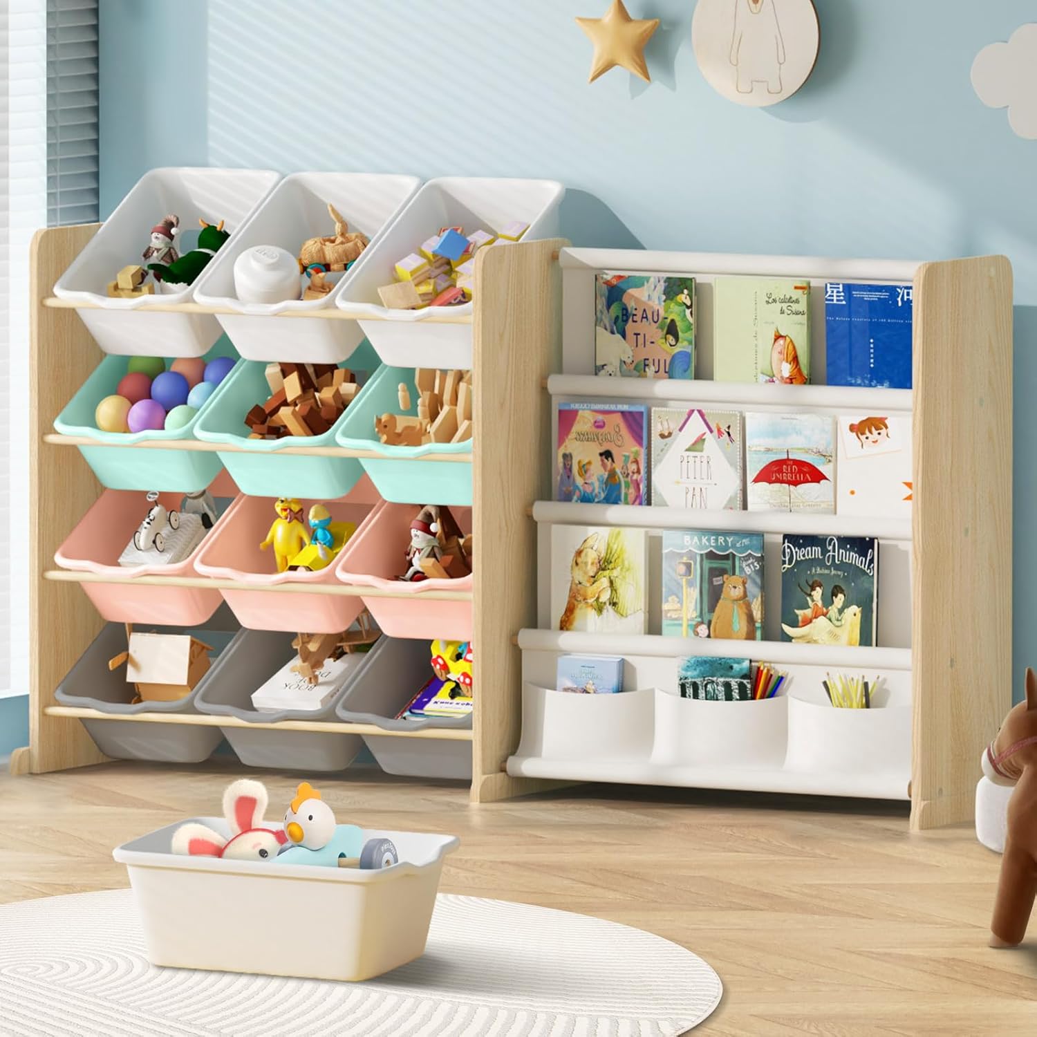 12-Bin Kids Toy Storage Organizer with Bookshelf (9641571582103)