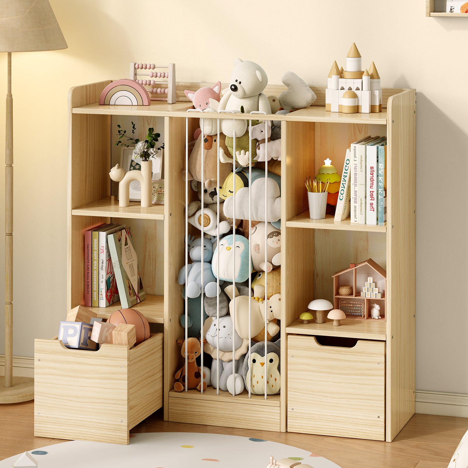 Multifunctional Wooden Bookshelf with Storage of plush stuffe (9570727559319)