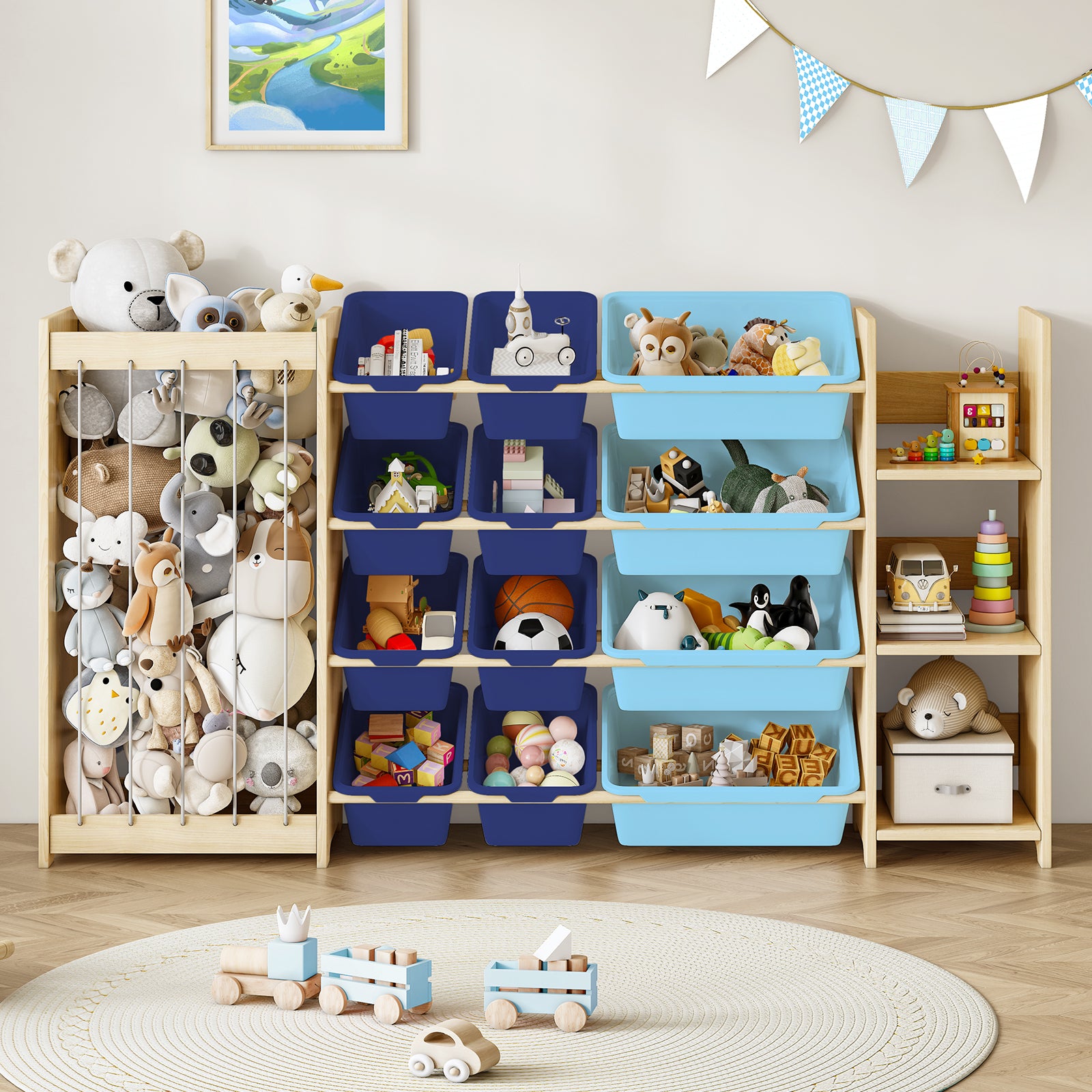 3-in-1 Kids Wooden Storage Bookshelf with 12 Bins (9615053619351)