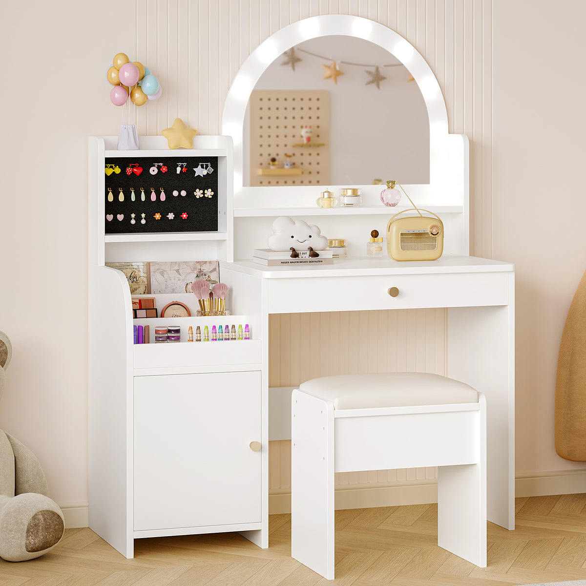 Kids Vanity Table Set with Lighted Mirror, Stool & Storage (9747499516055)