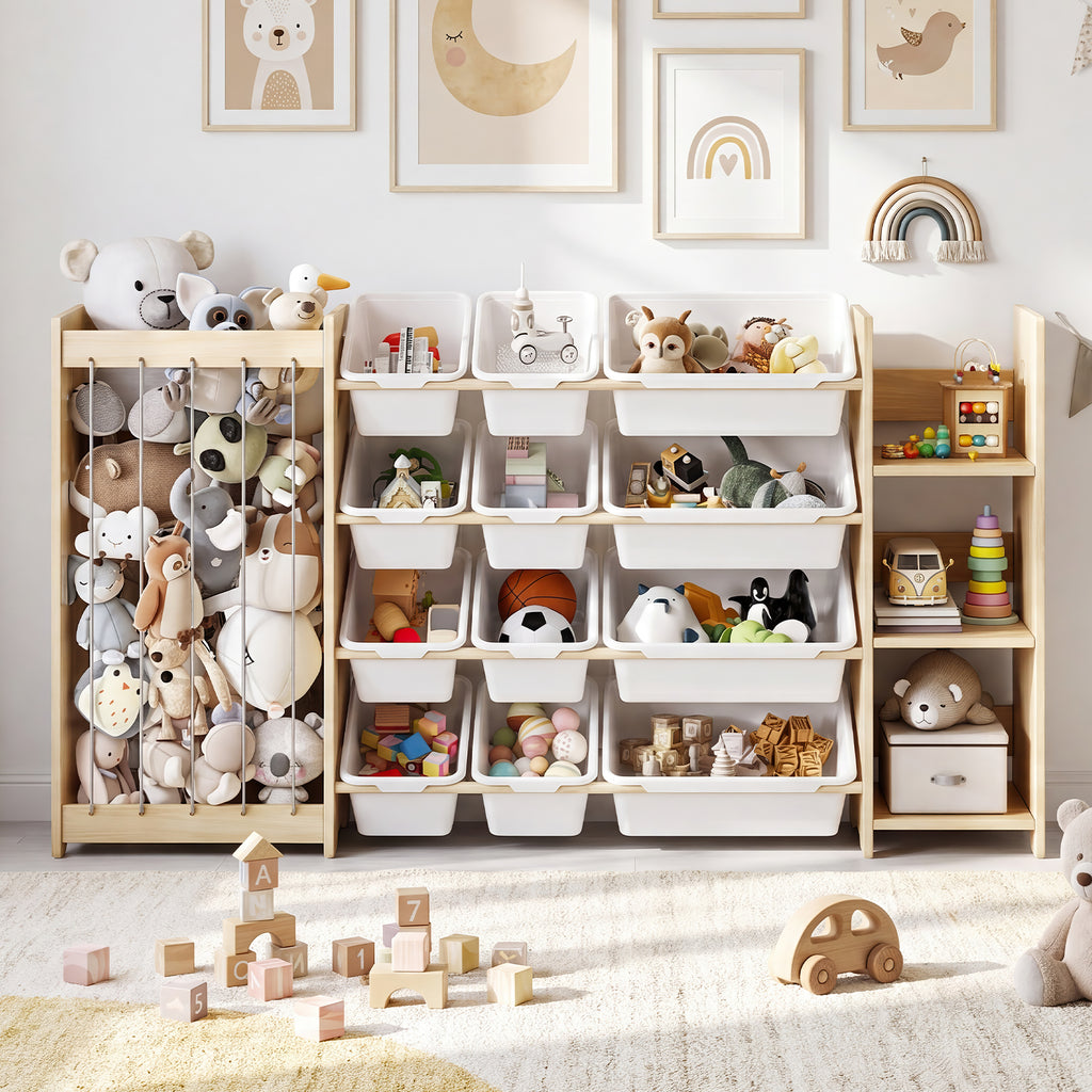 3-in-1 Kids Wooden Storage Bookshelf with 12 Bins (9615053619351)