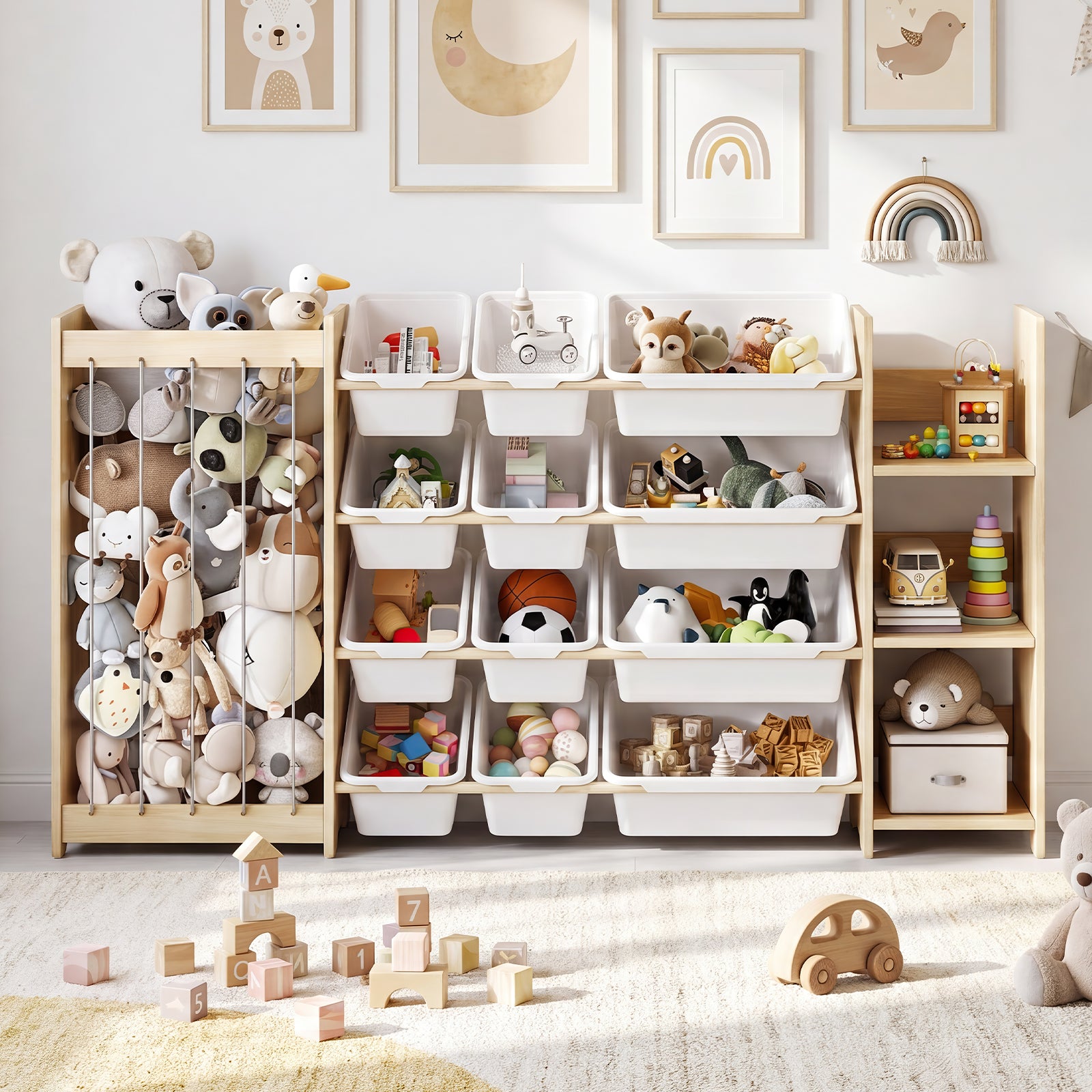 3-in-1 Kids Wooden Storage Bookshelf with 12 Bins (9615053619351)