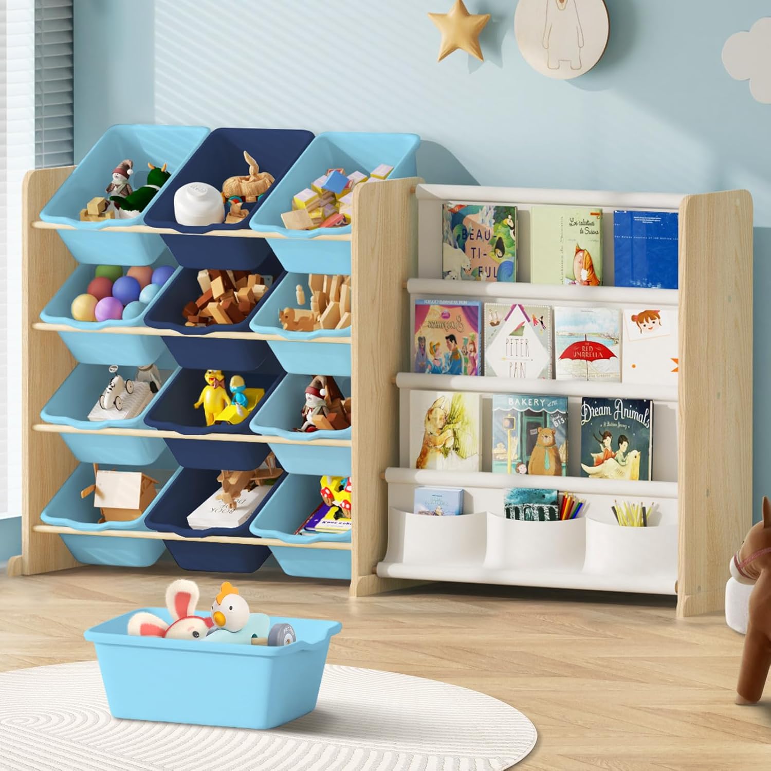 12-Bin Kids Toy Storage Organizer with Bookshelf (9641571582103)
