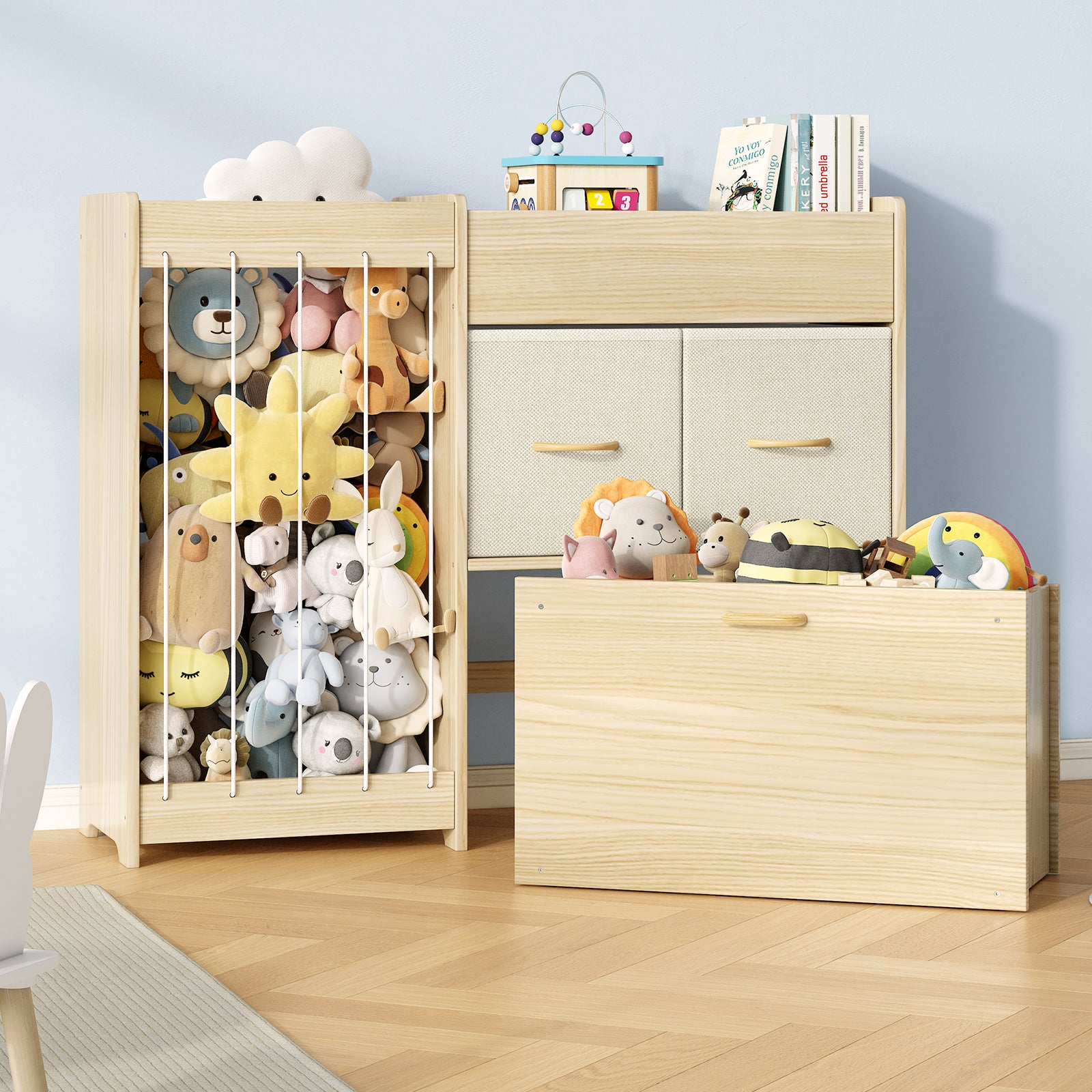 4-in-1 Rolling Wooden Toy Storage with Wheels (9605485101207)