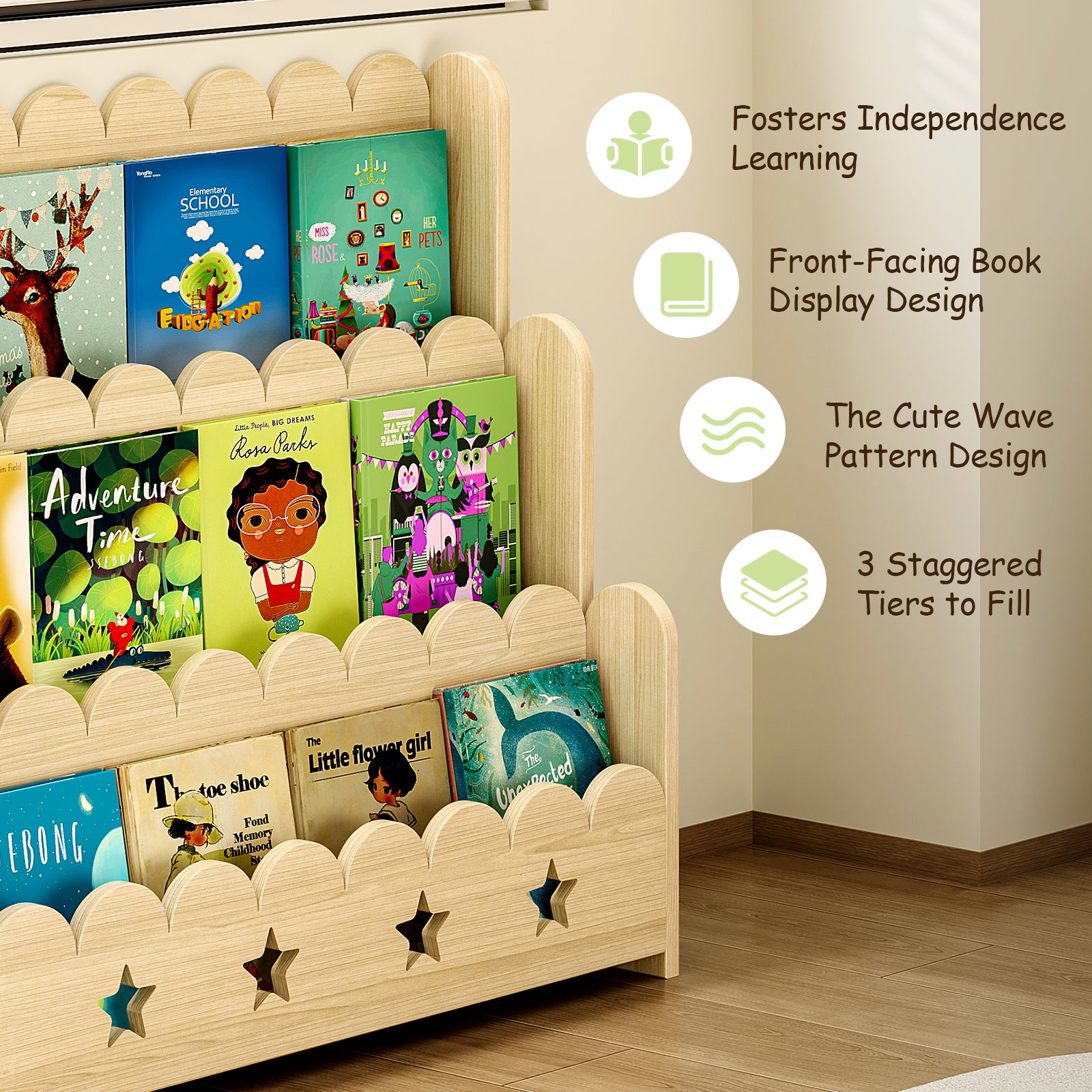Bookcase with Toy Drawers – Scalloped Front-Facing Display (9605405442199)