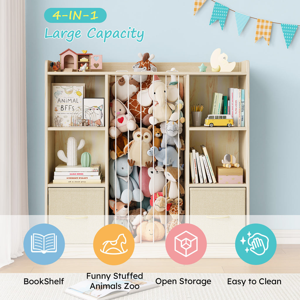 3-in-1 Kids Bookshelf with 2 Drawers & Plush Toy Storage (9570727559319)