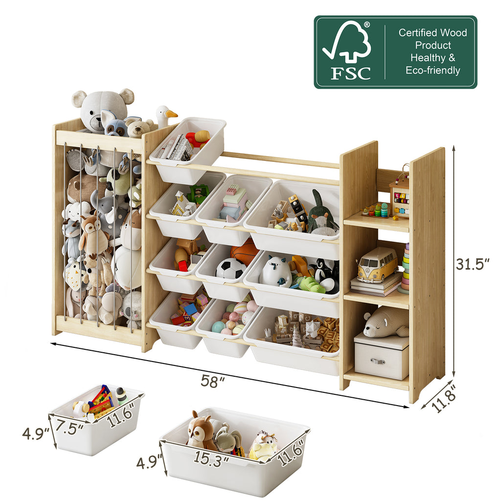 3-in-1 Kids Wooden Storage Bookshelf with 12 Bins (9615053619351)