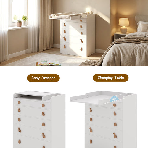 5-Drawer Changing Table with Fold-Down Top – Space-Saving Nursery Dresser & Baby Changing Station