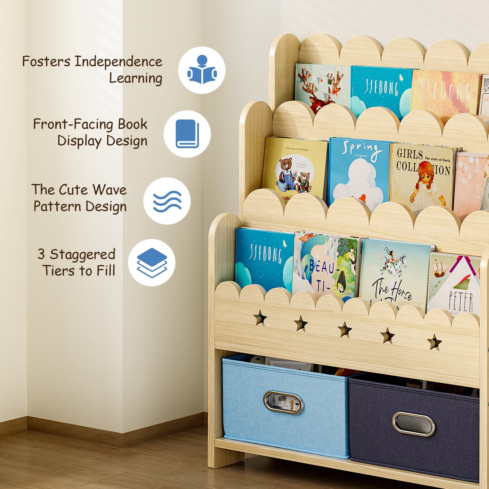 Bookcase with Toy Drawers – Scalloped Front-Facing Display (9605405442199)