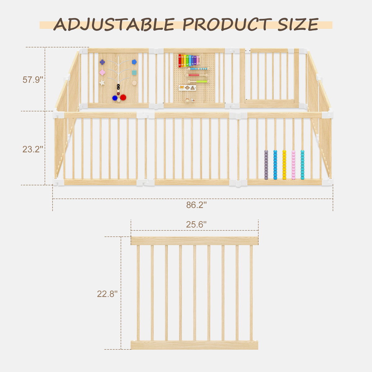 10-Panel Foldable Wooden Baby Playpen with Activity Panels (9706605281431)