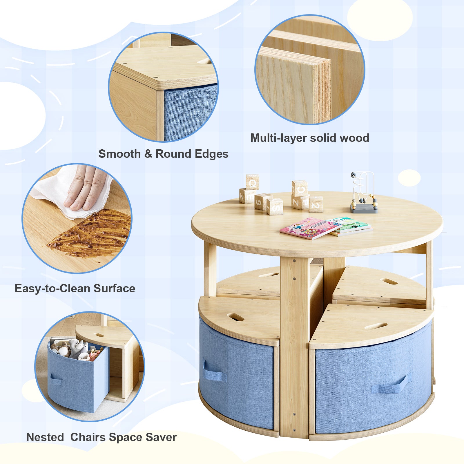 Round Kids Table and 4 Chairs Set (9617830117527)