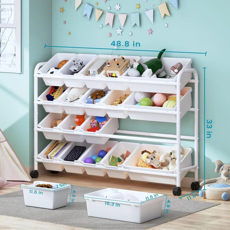 Toy Storage Organizer with Plastic Bins, 4-Tier Metal (9612345409687)