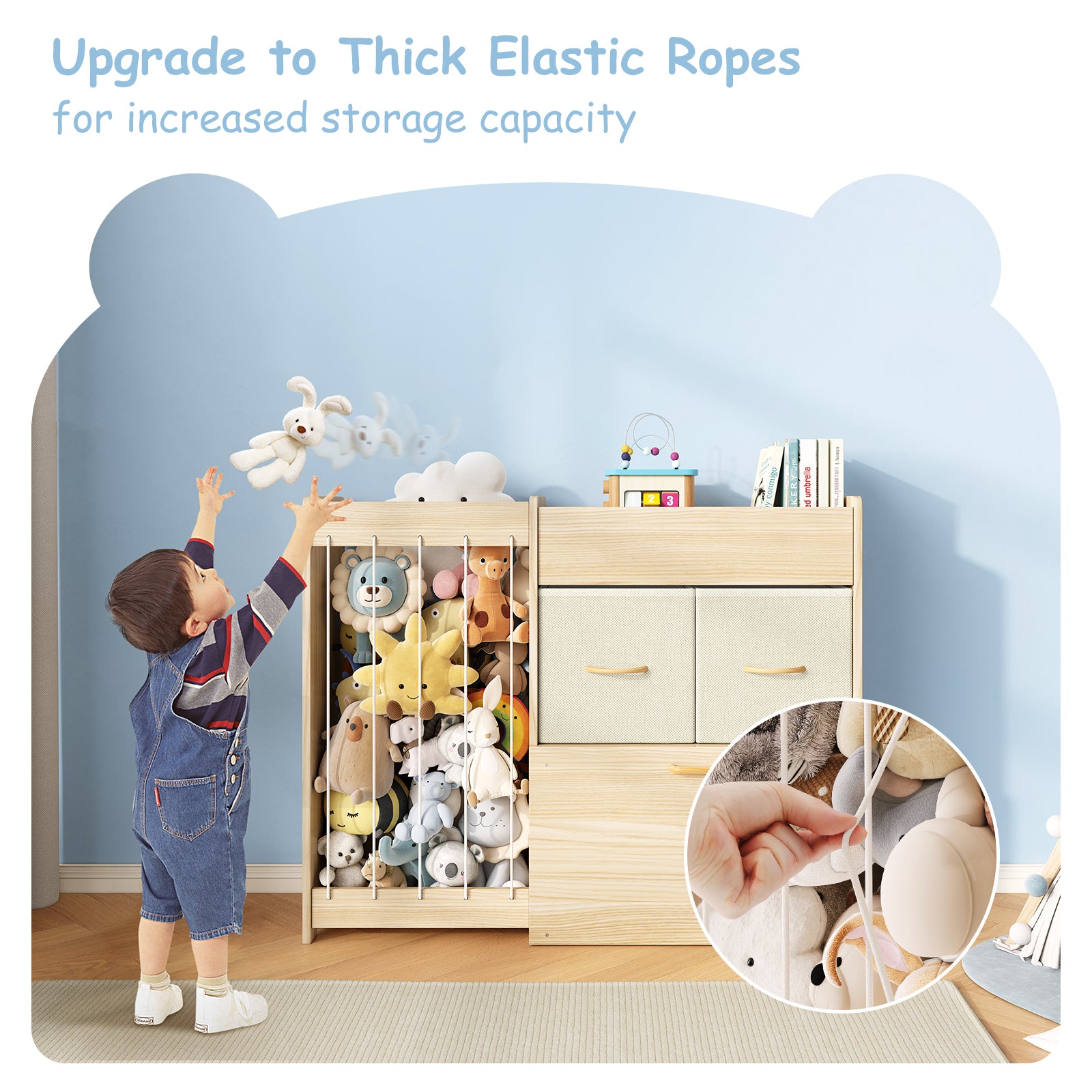 4-in-1 Rolling Wooden Toy Storage with Wheels (9605485101207)