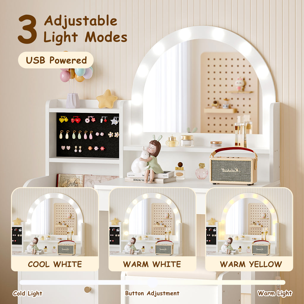 Kids Vanity Table Set with Lighted Mirror, Stool & Storage (9747499516055)