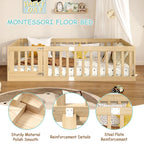 Twin Montessori Floor Bed with 10 Wood Slats and Guardrails (9642471063703)