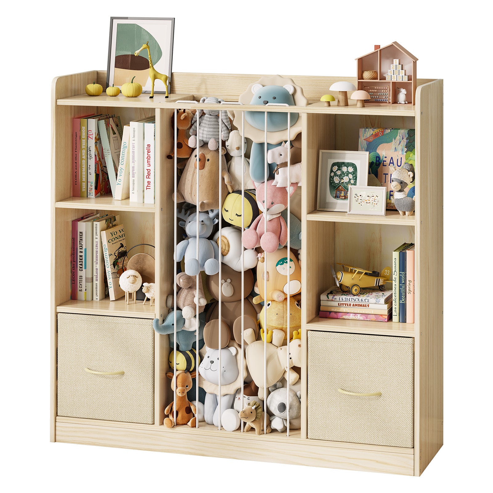 6-Cubby Kids Bookcase with Stuffed Animal Storage – Multifunctional Wooden Bookshelf