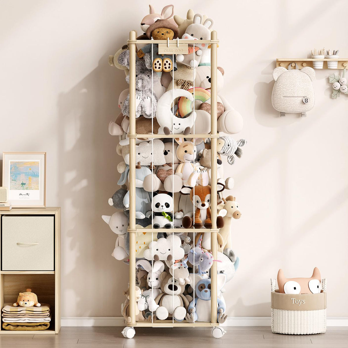 Stuffed Animal Storage with Cube Base & Elastic Rope on Wheels (9620398899351)