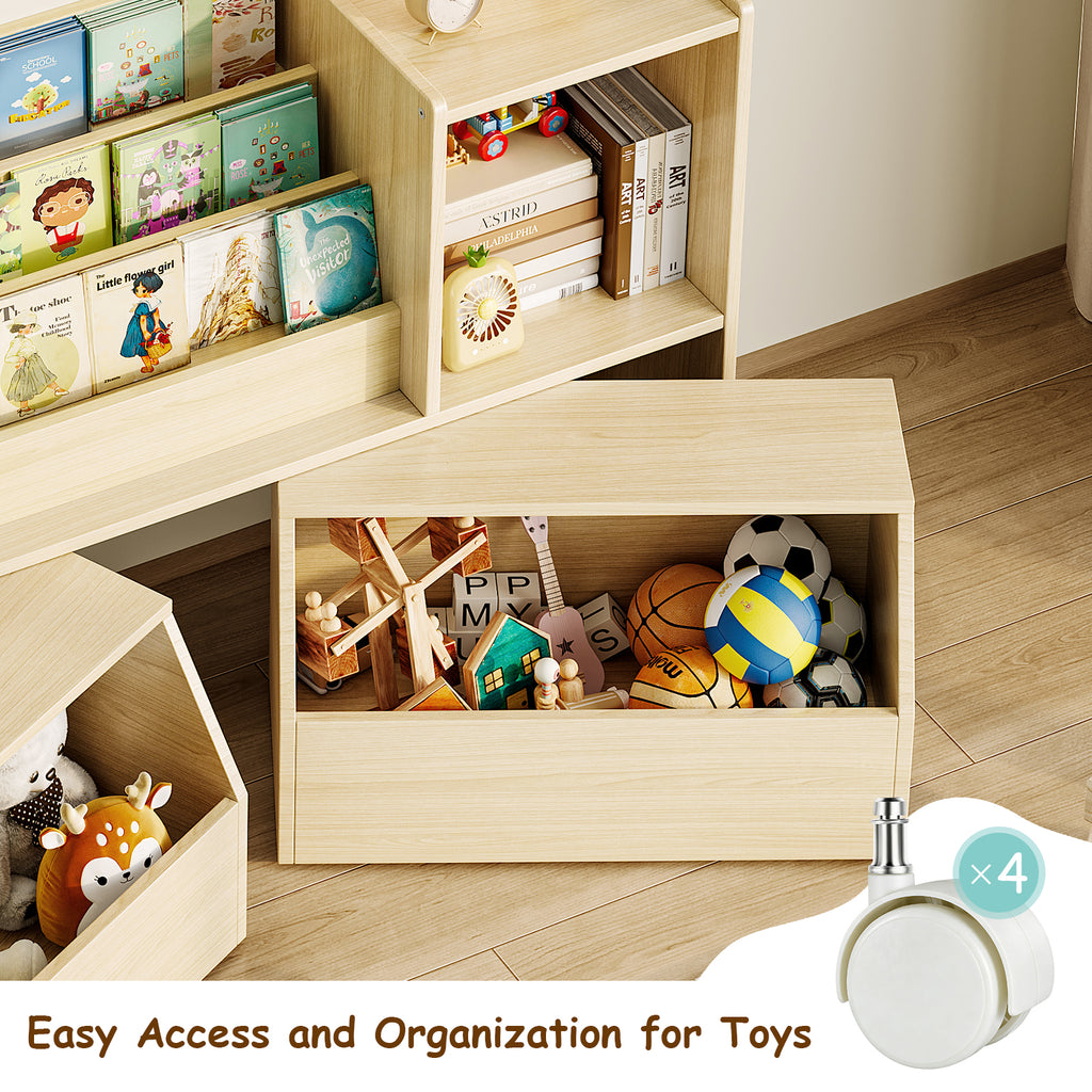 2-in-1 Kids Bookshelf with Storage Cubbies & 2 Wheeled Drawers (9605465604247)