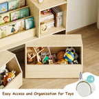 2-in-1 Kids Bookshelf with Storage Cubbies & 2 Wheeled Drawers (9605465604247)