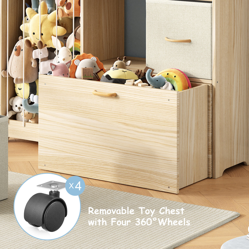 4-in-1 Rolling Wooden Toy Storage with Wheels (9605485101207)