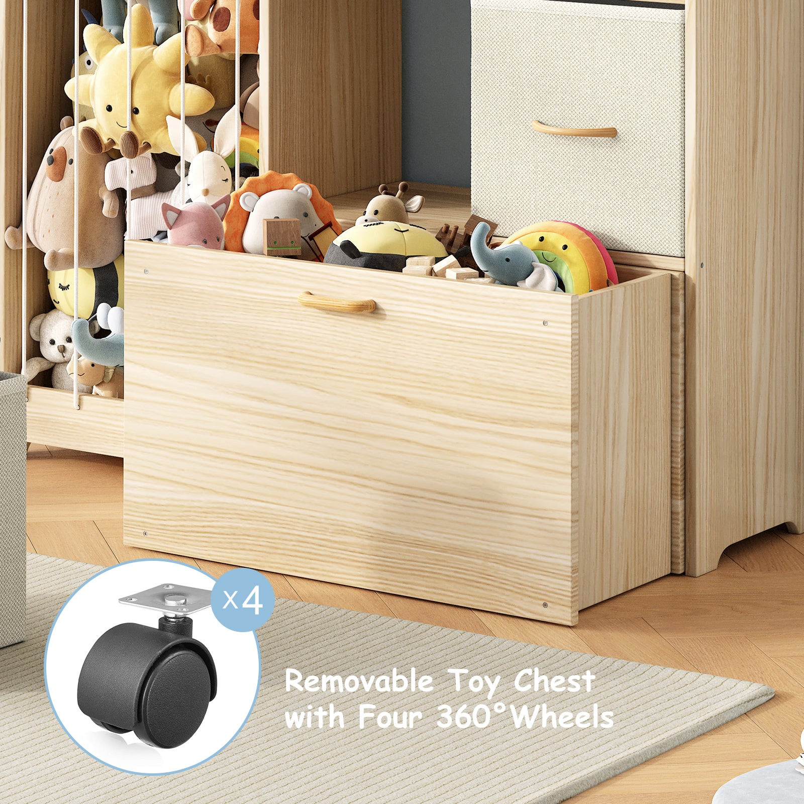 4-in-1 Rolling Wooden Toy Storage with Wheels (9605485101207)