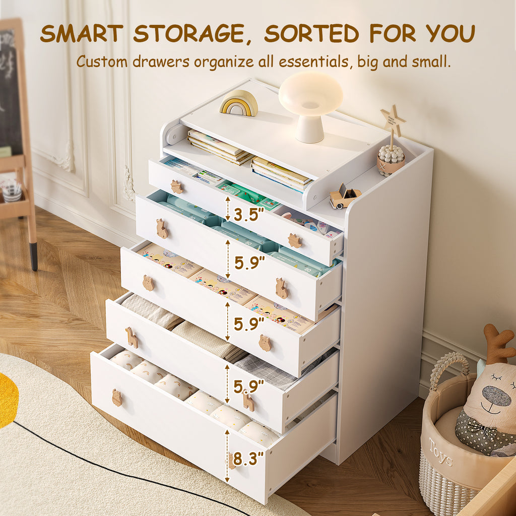 5-Drawer Changing Table with Fold-Down Top (9570901328023)