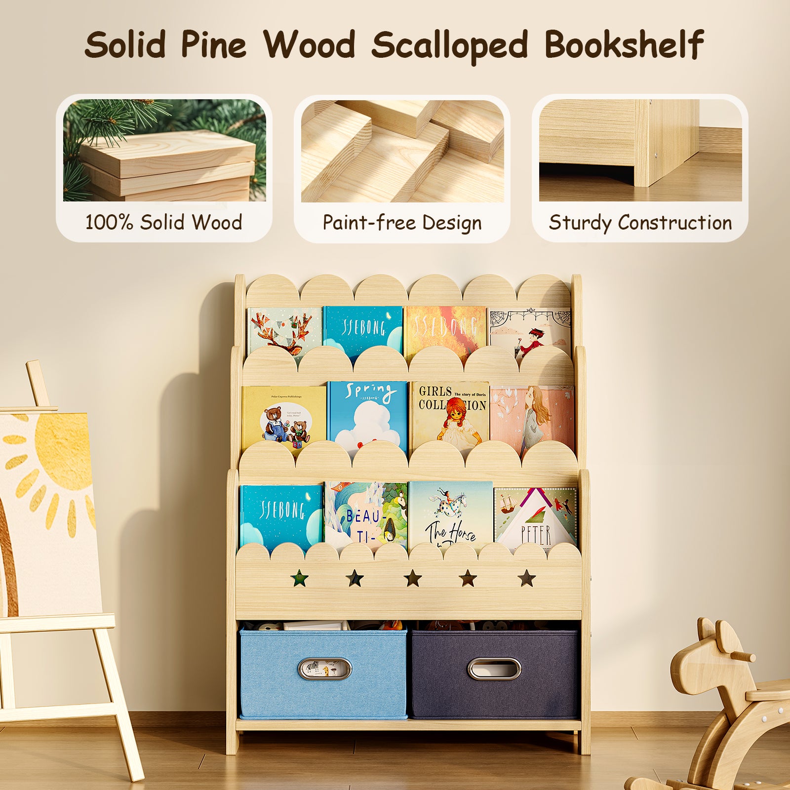 Bookcase with Toy Drawers – Scalloped Front-Facing Display (9605405442199)