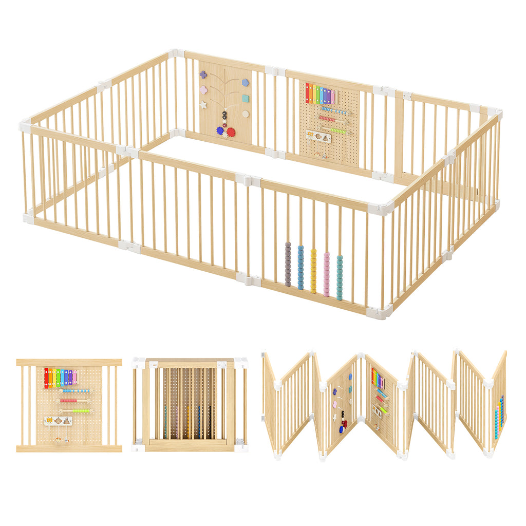 10-Panel Foldable Wooden Baby Playpen with Activity Panels (9706605281431)