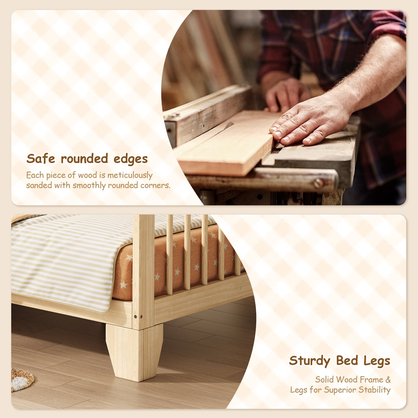 Safe & Independent Sleep – Solid Wood Floor Bed with Guardrail, Twin Size for Toddlers