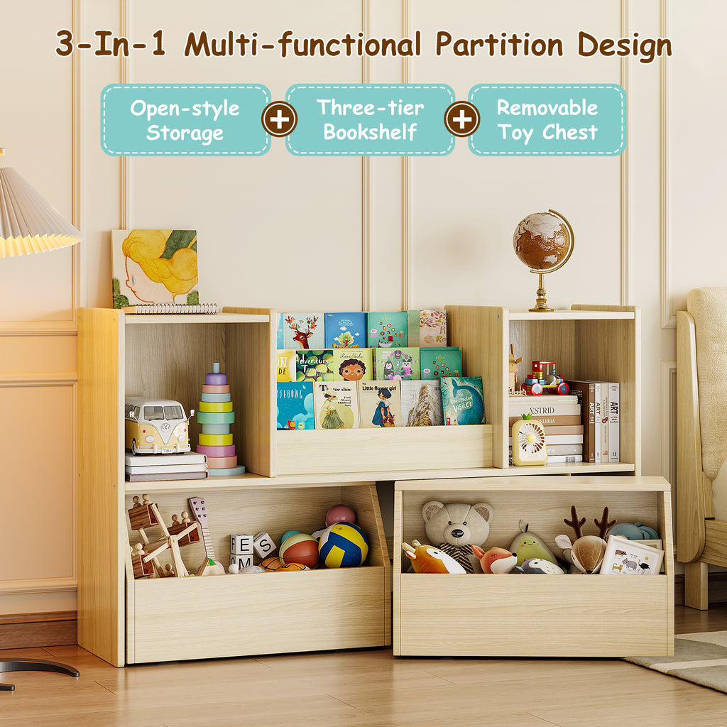 2-in-1 Kids Bookshelf with Storage Cubbies & 2 Wheeled Drawers (9605465604247)