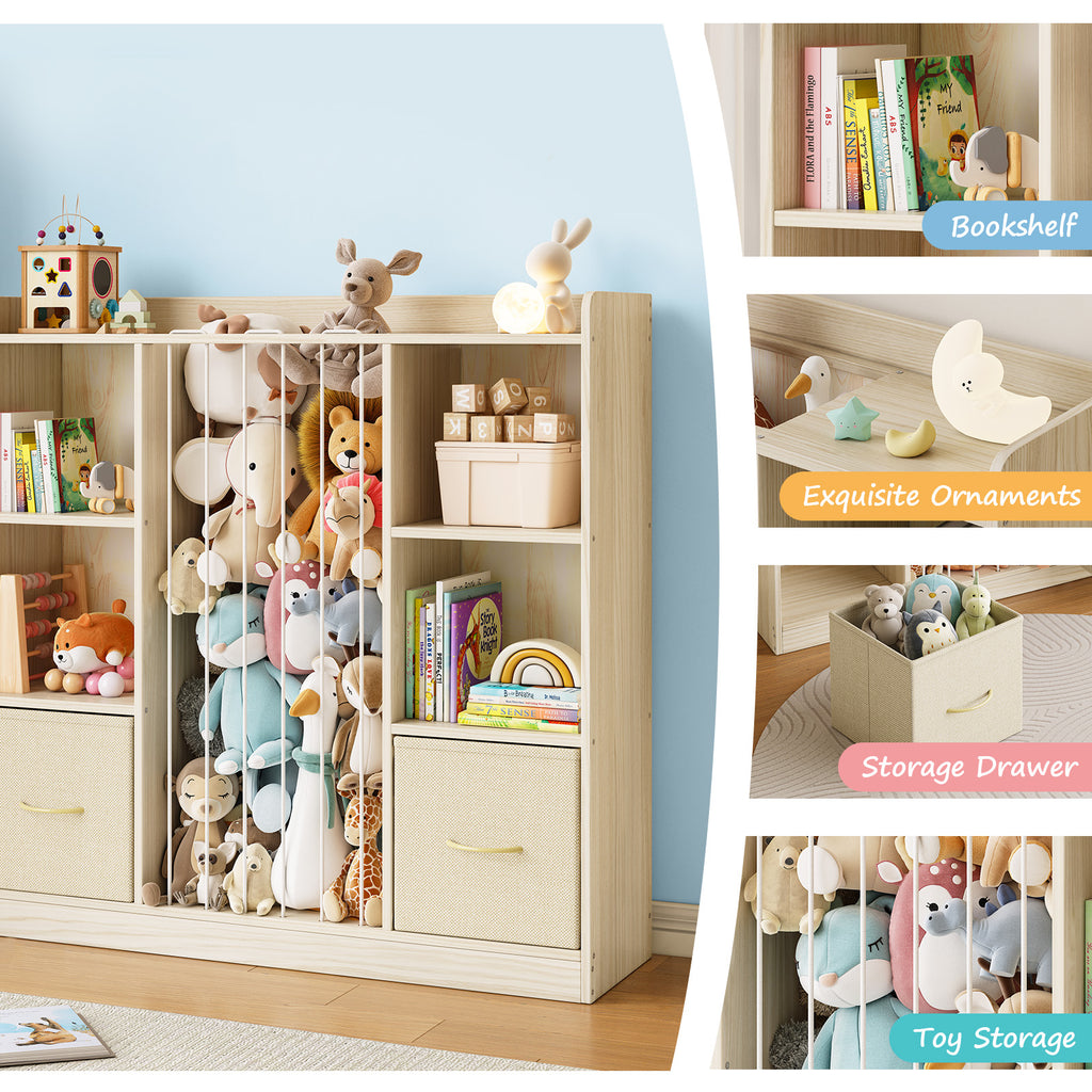 3-in-1 Kids Bookshelf with 2 Drawers & Plush Toy Storage (9570727559319)