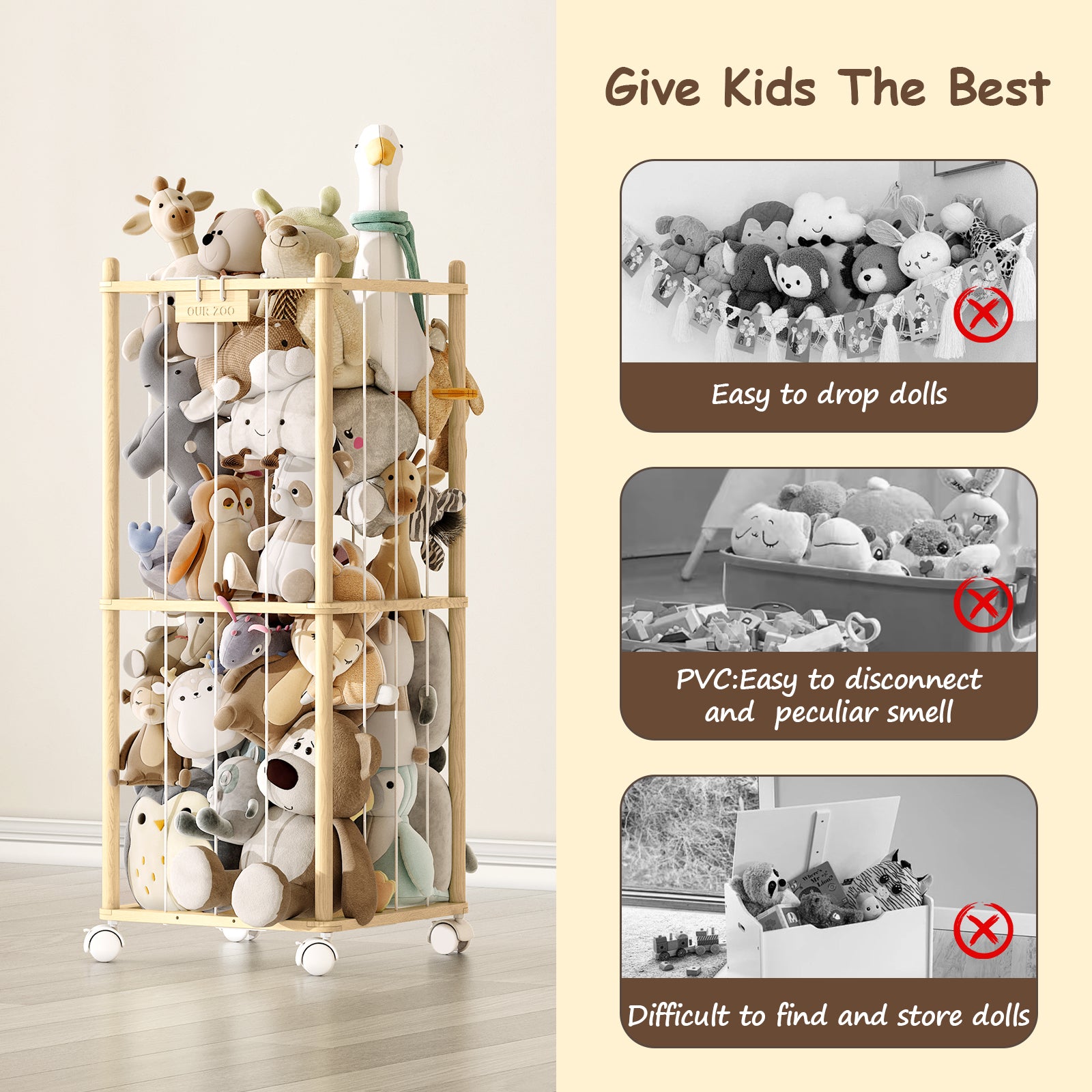 2-in-1 Stuffed Animal Storage with Cube Base & Elastic Rope with wheel (9620398899351)