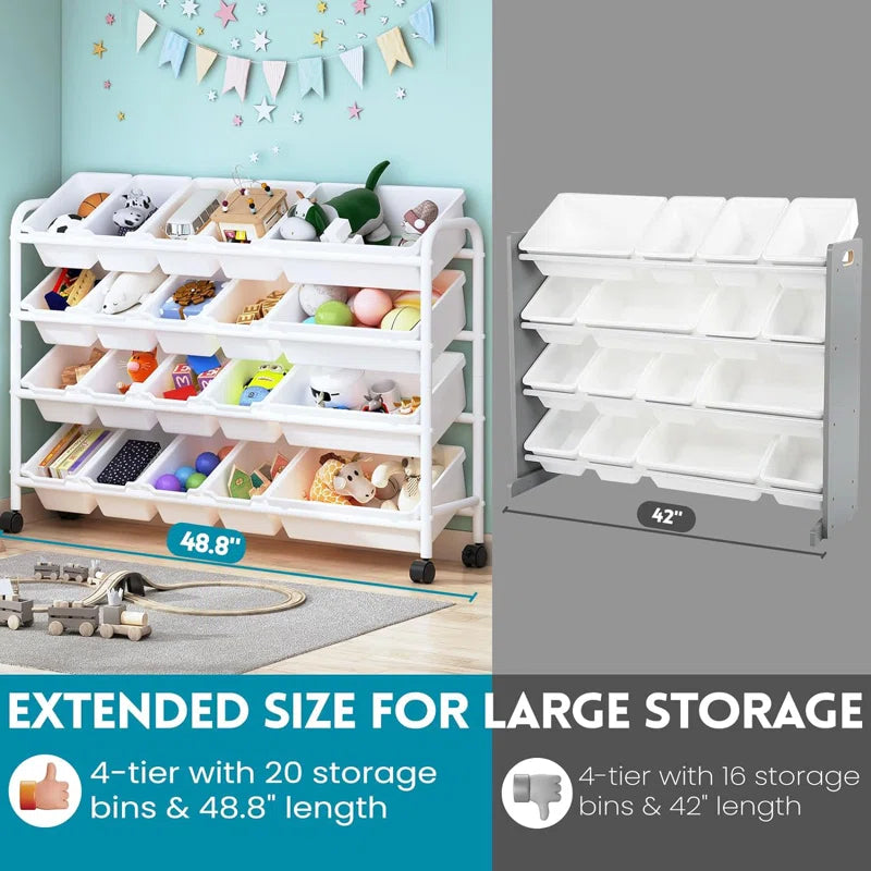 Toy Storage Organizer with Plastic Bins, 4-Tier Metal (9612345409687)
