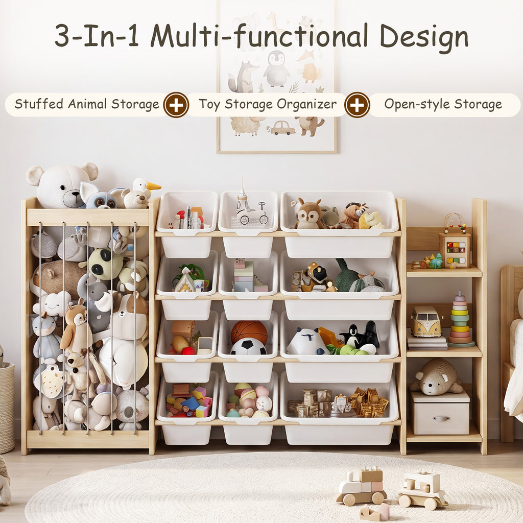3-in-1 Kids Wooden Storage Bookshelf with 12 Bins (9615053619351)
