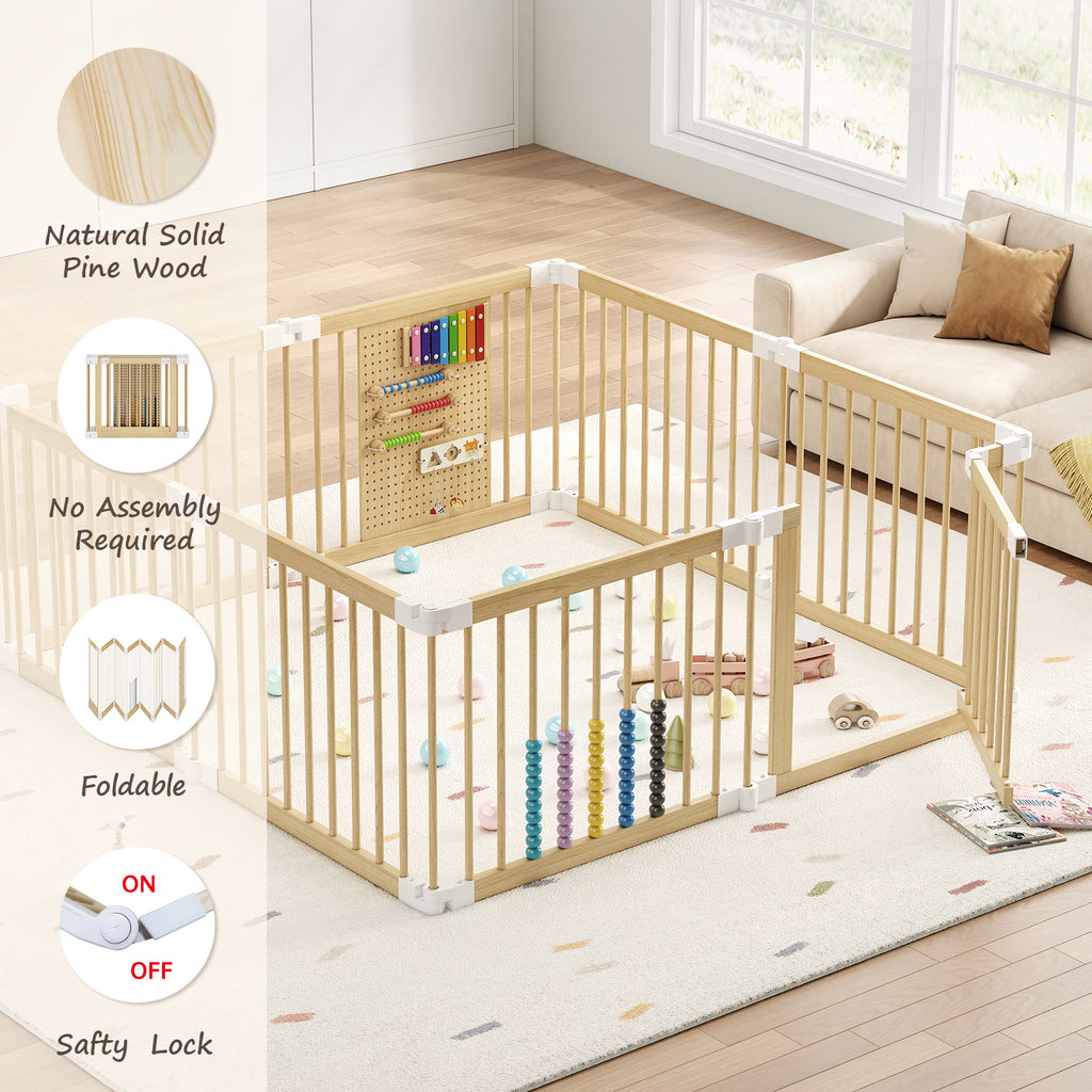 Foldable 8-Panel Wooden Playpen – Portable Safety Gate for Toddlers (9570694561943)