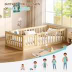 Twin Montessori Floor Bed with 10 Wood Slats and Guardrails (9642471063703)