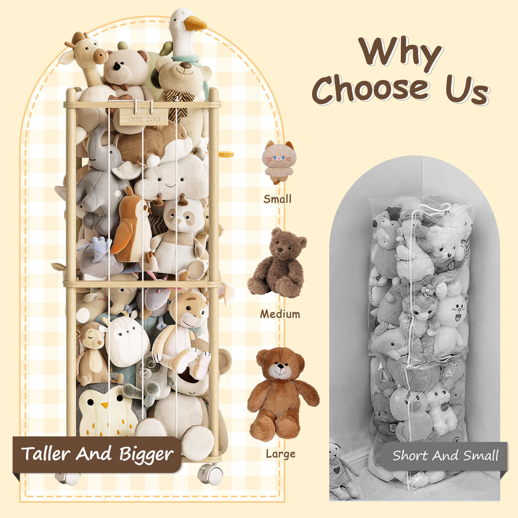 2-in-1 Stuffed Animal Storage with Cube Base & Elastic Rope with wheel (9620398899351)