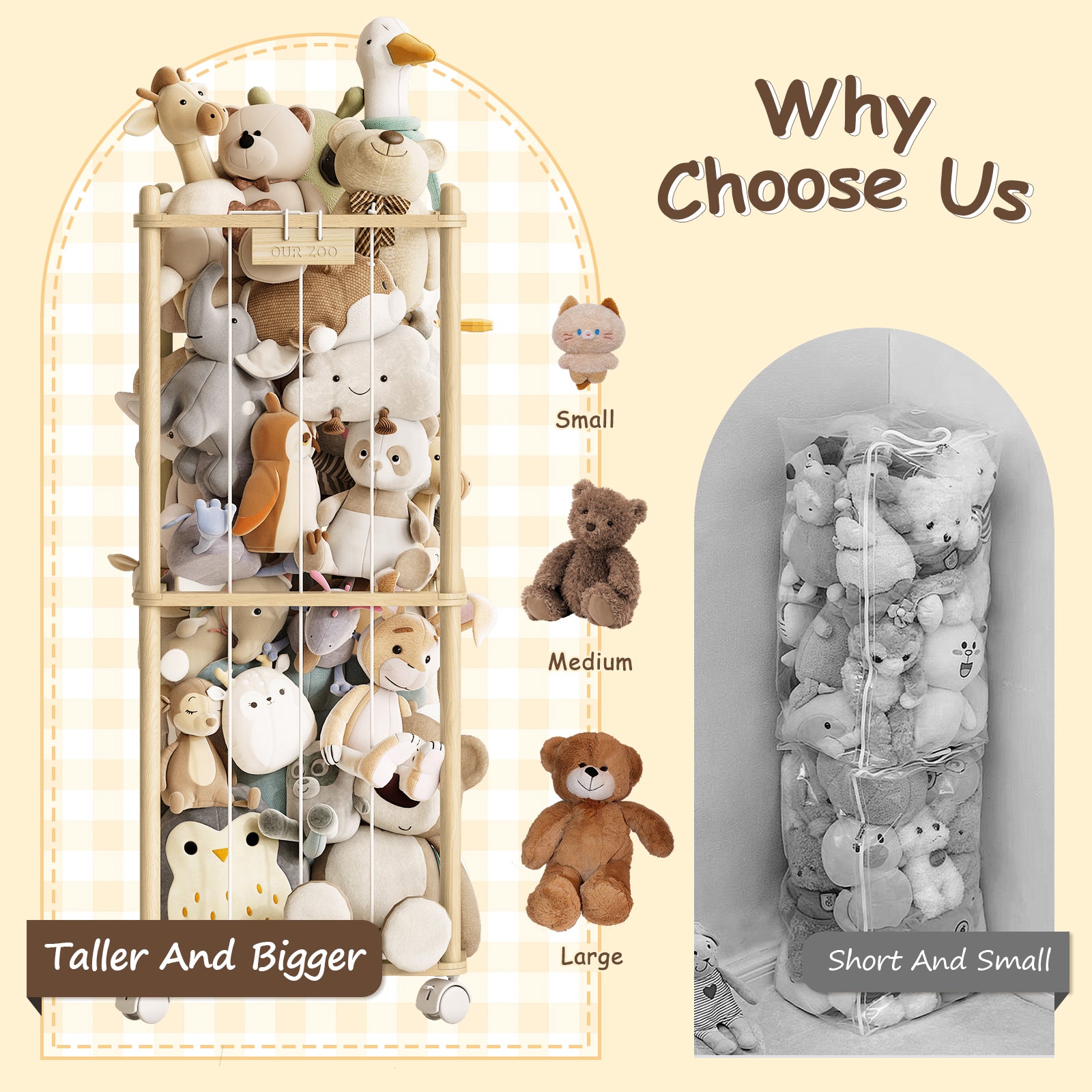 2-in-1 Stuffed Animal Storage with Cube Base & Elastic Rope with wheel (9620398899351)