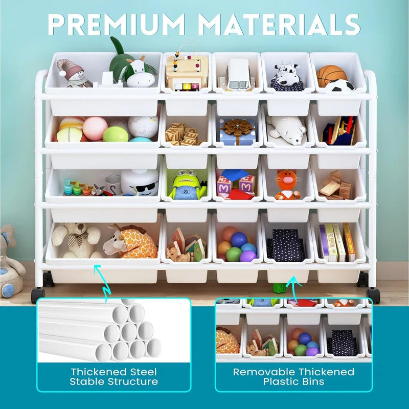Toy Storage Organizer with Plastic Bins, 4-Tier Metal (9612345409687)