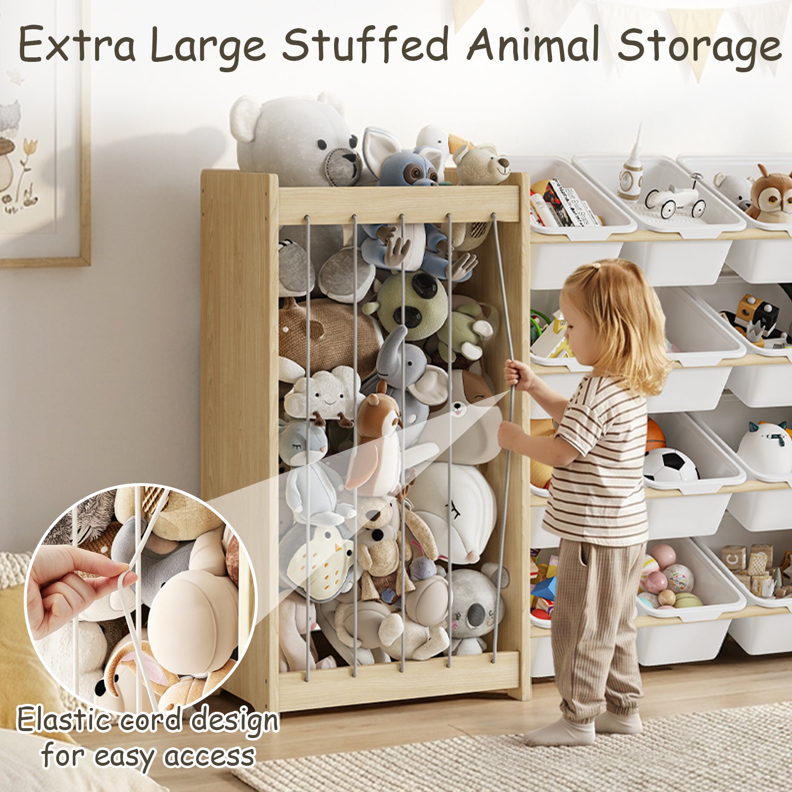 3-in-1 Kids Wooden Storage Bookshelf with 12 Bins (9615053619351)