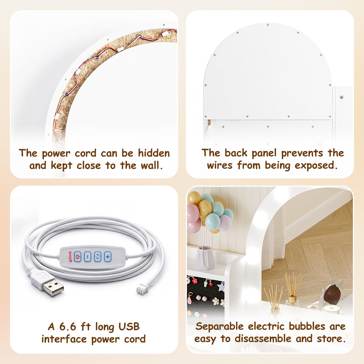 Kids Vanity Table Set with Lighted Mirror, Stool & Storage (9747499516055)