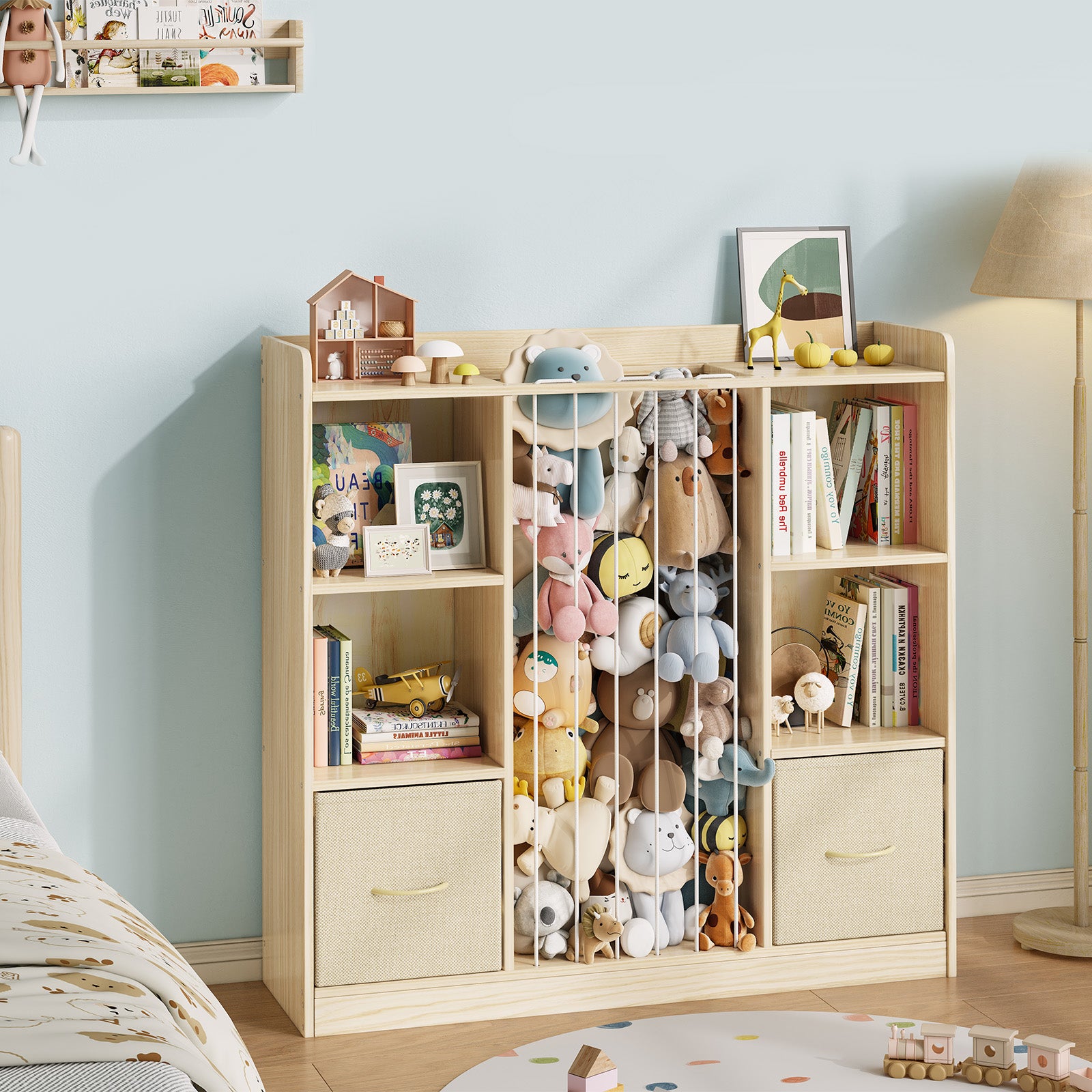 6-Cubby Kids Bookcase with Stuffed Animal Storage – Multifunctional Wooden Bookshelf