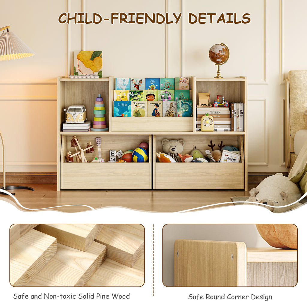 2-in-1 Kids Bookshelf with Storage Cubbies & 2 Wheeled Drawers (9605465604247)