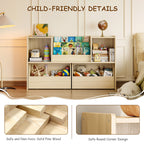 2-in-1 Kids Bookshelf with Storage Cubbies & 2 Wheeled Drawers (9605465604247)